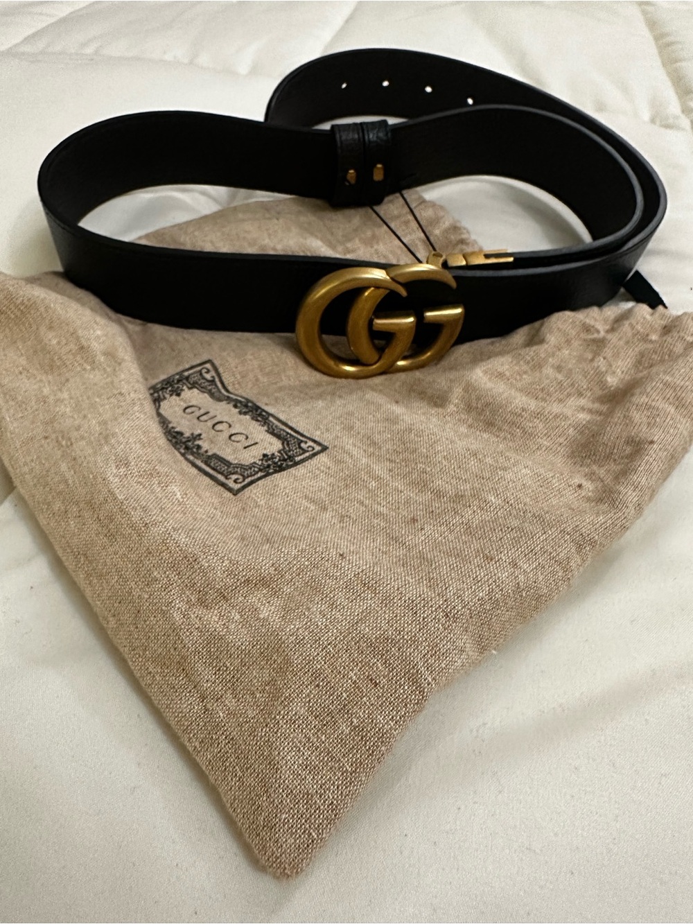 Gucci Black Leather Belt with Gold Double G Buckle